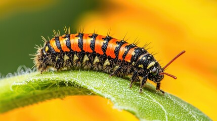 Fototapeta premium Explore the fascinating life cycle of a colorful caterpillar on a leaf in nature's backyard