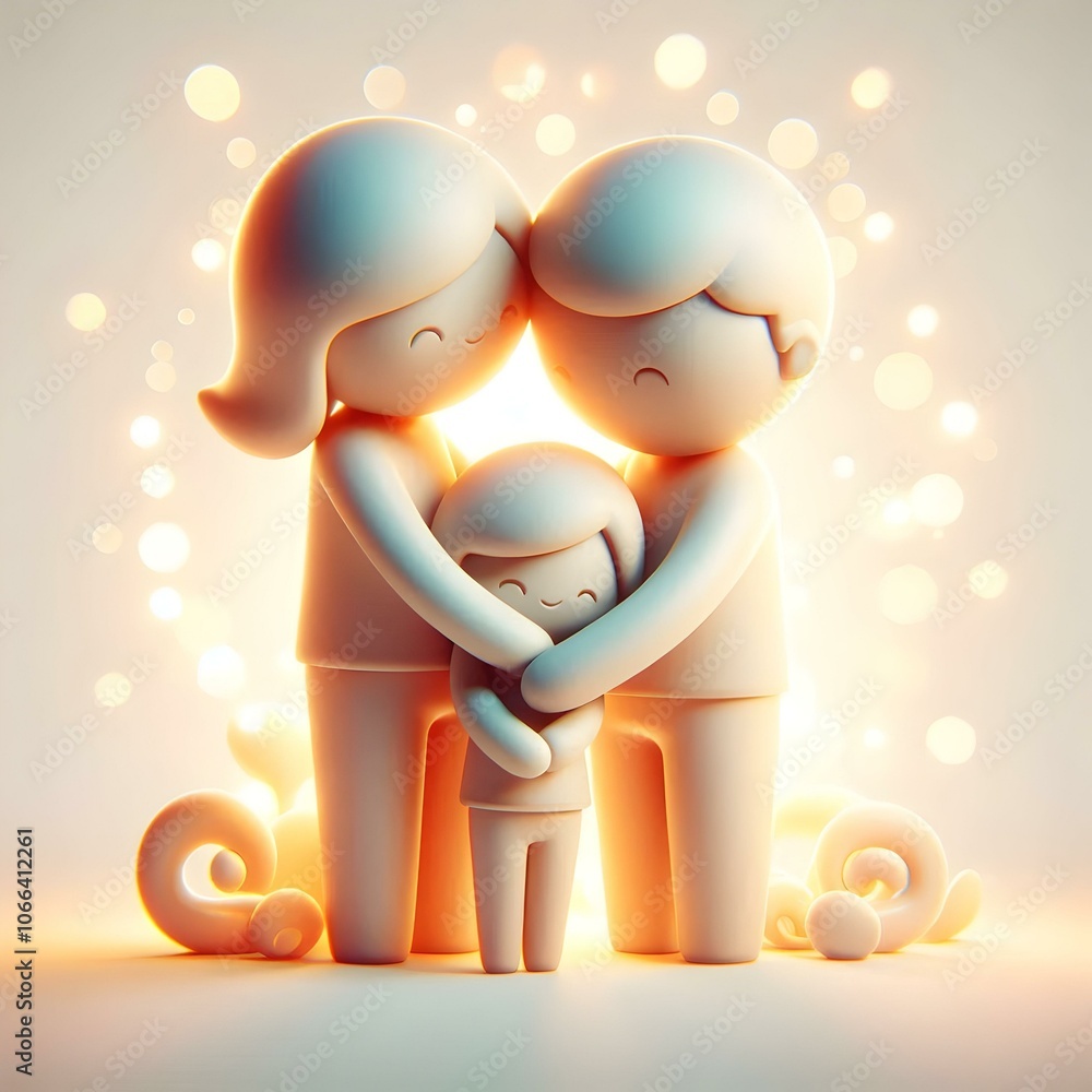 Poster 3d soft abstract family hugging warm glow light love connection emotional bonding bokeh effect ample