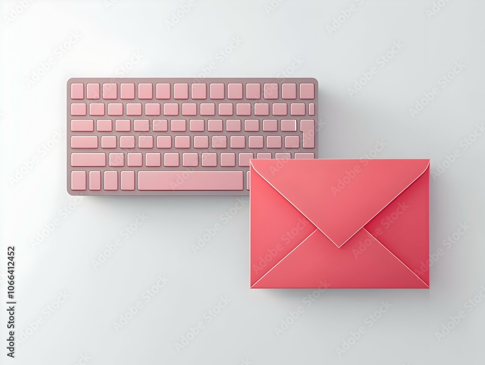 Poster flat plain background envelope keyboard copy space smart business tone communication happiness work 