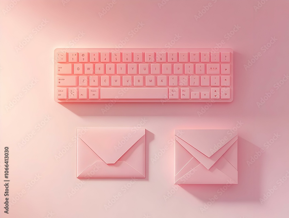 Poster flat plain background envelope keyboard copy space smart business tone communication happiness work 