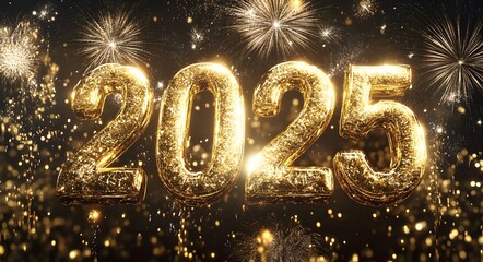 2025 is written in front of fireworks, with glittering background