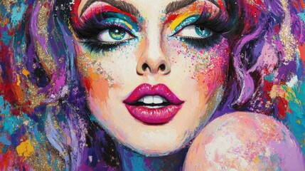 Vibrant Portrait with Artistic Makeup and Colorful Design