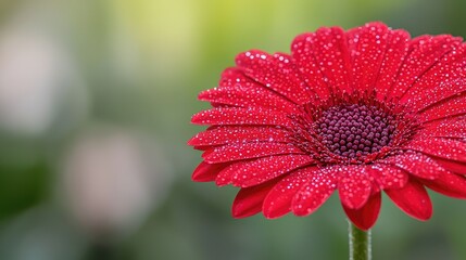 Discover the beauty of a dew-kissed red flower blooming in nature's embrace