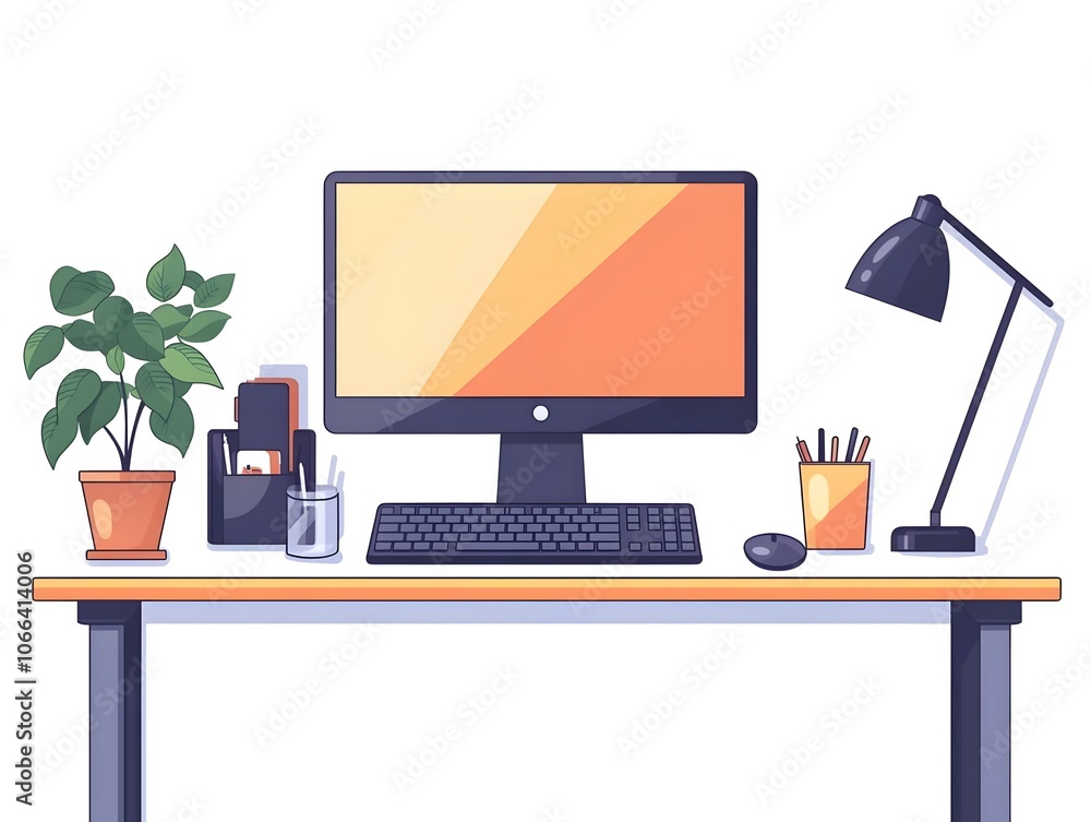 Poster flat glossy keyboard mouse plain desk copy space crisp image natural lighting organized setup effici