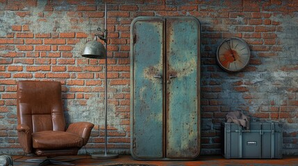 Vintage Rustic Wardrobe with Metal Accents in Style