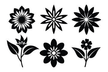 set of flowers silhouette vector illustration