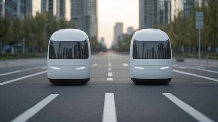 Obraz premium Autonomous Buses Navigating Modern City Streets