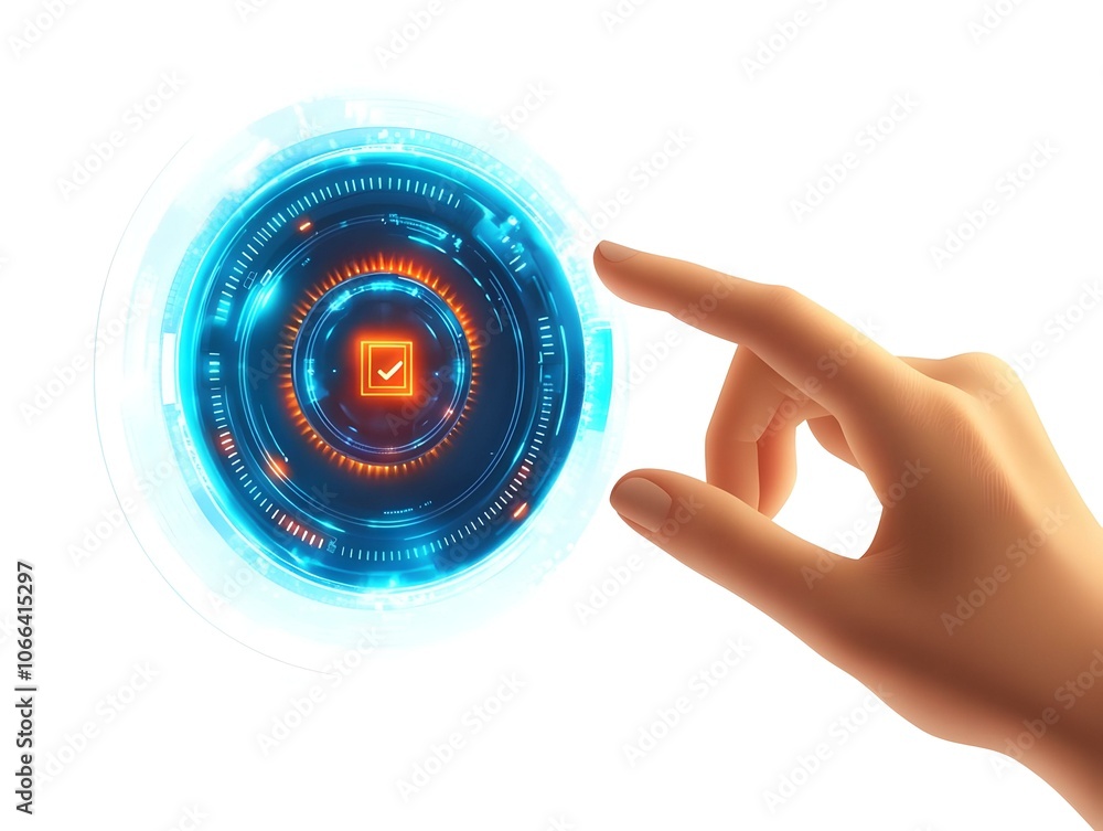 Poster futuristic start button activation macro shot | close-up of driver's hand pressing illuminated butto
