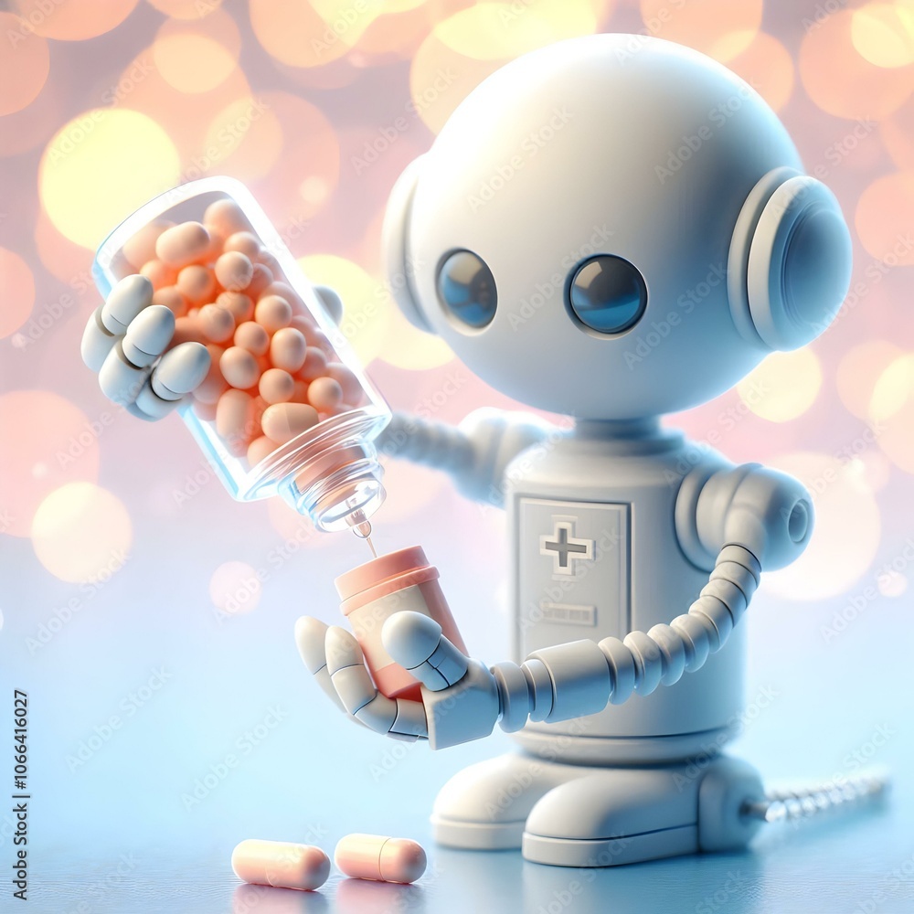 Poster 3d robotic arm administering medication patient care concept soft abstract image medical setting bok