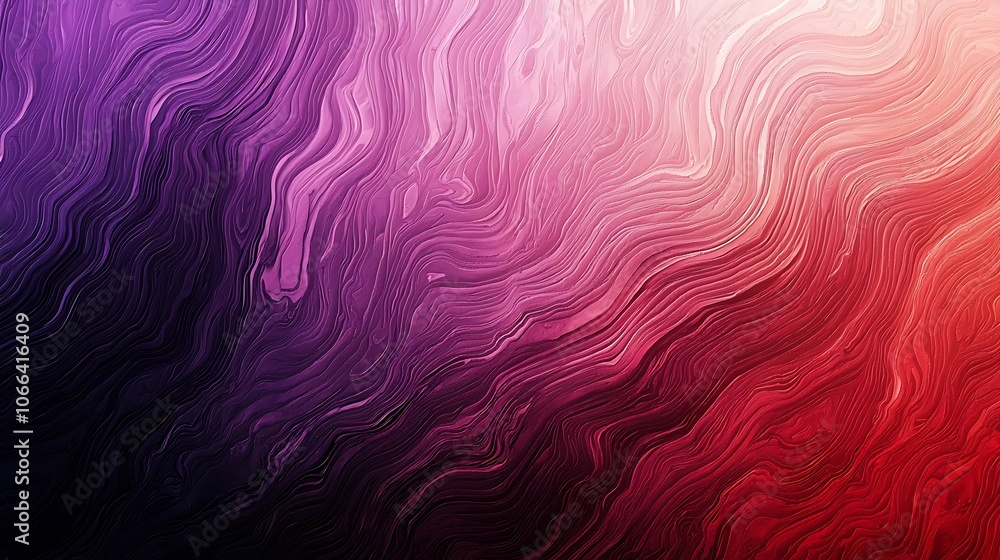 Poster abstract wavy pattern with gradient color transition from dark purple to red