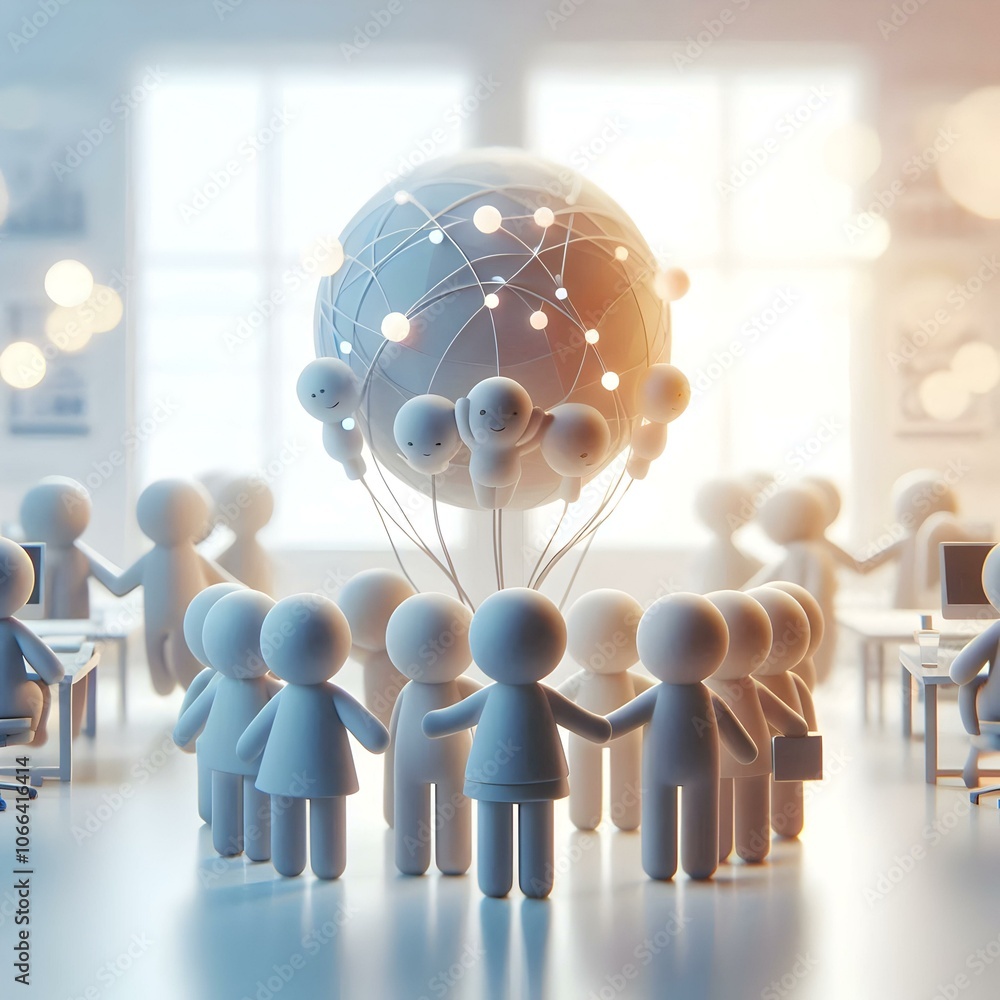 Aufkleber 3d unified team support concept diverse business team collaborating modern office soft bokeh lights 