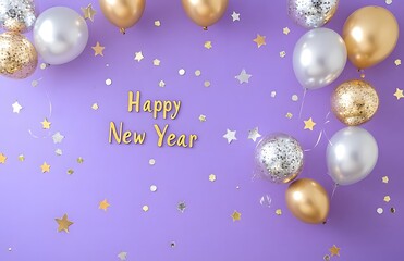 Happy New Year with text Happy New Year on a purple background