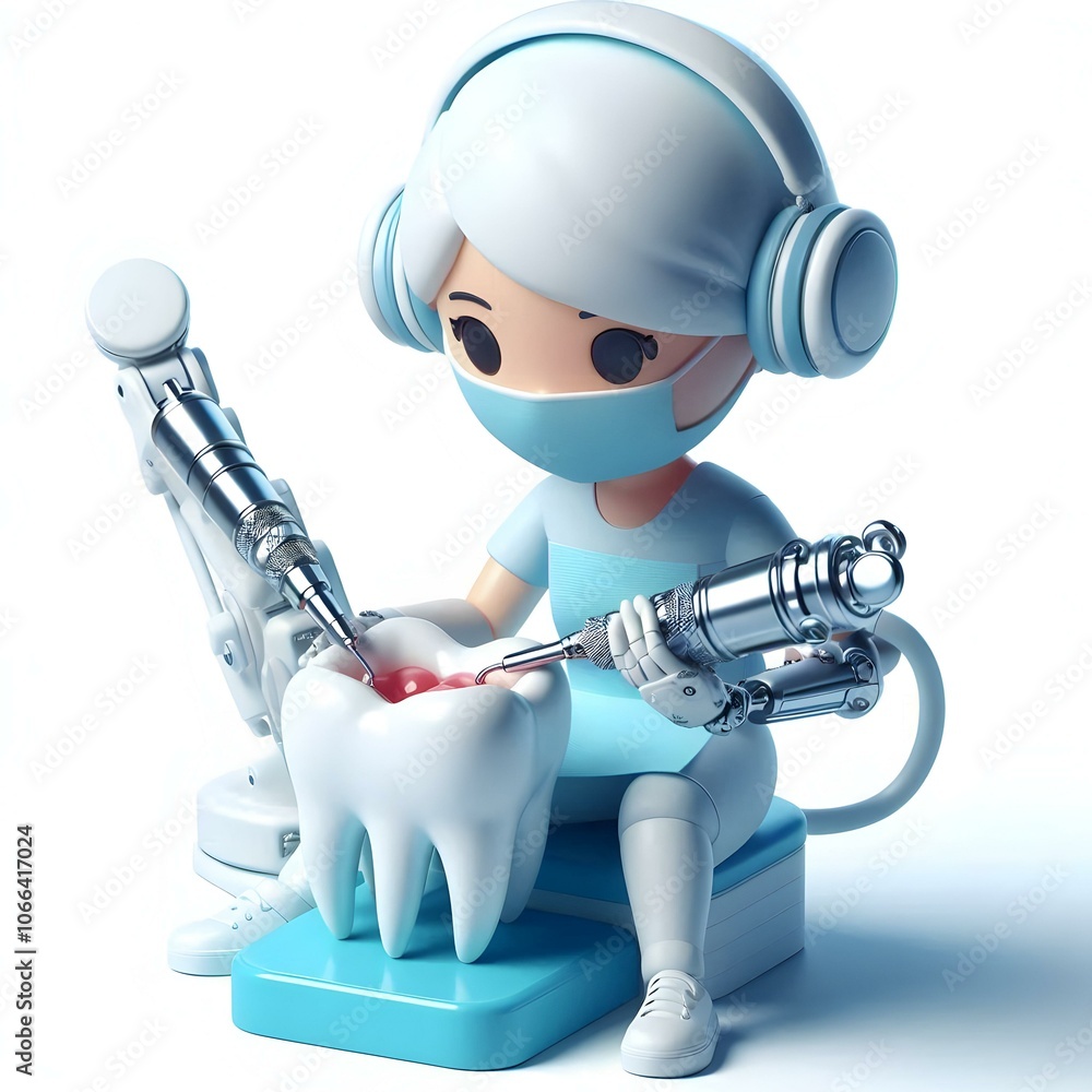 Poster 3d dentist robotic tools dental procedure precision innovation candid image dentist performing using