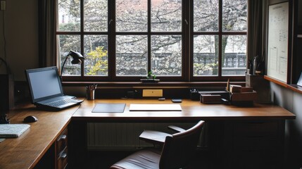 Spacious Minimalist Workspace with Wood Accents