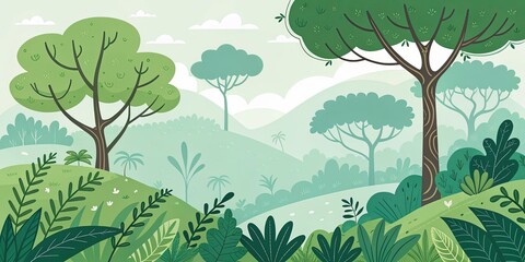 Fototapeta premium minimalist cute cartoon rainforest background