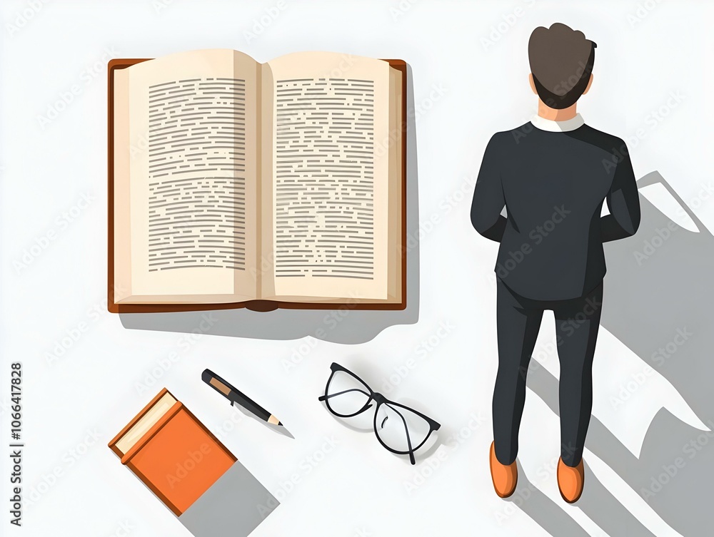 Poster flat plain background open book glasses copy space serene image knowledge happiness working from hom