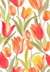 Vibrant Tulip Pattern with Green Leaves