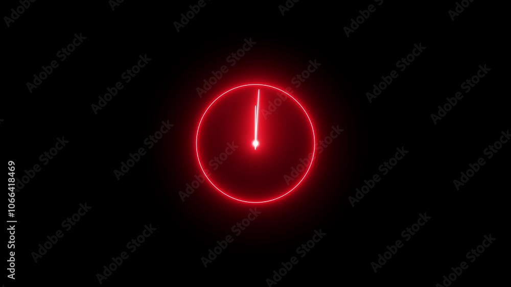 Aufkleber abstract neon clock animation. simple clock on black screen.clock icon neon light 24 hour day fast s
