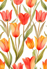 Obraz premium Floral Watercolor Wallpaper with Colorful Tulips
