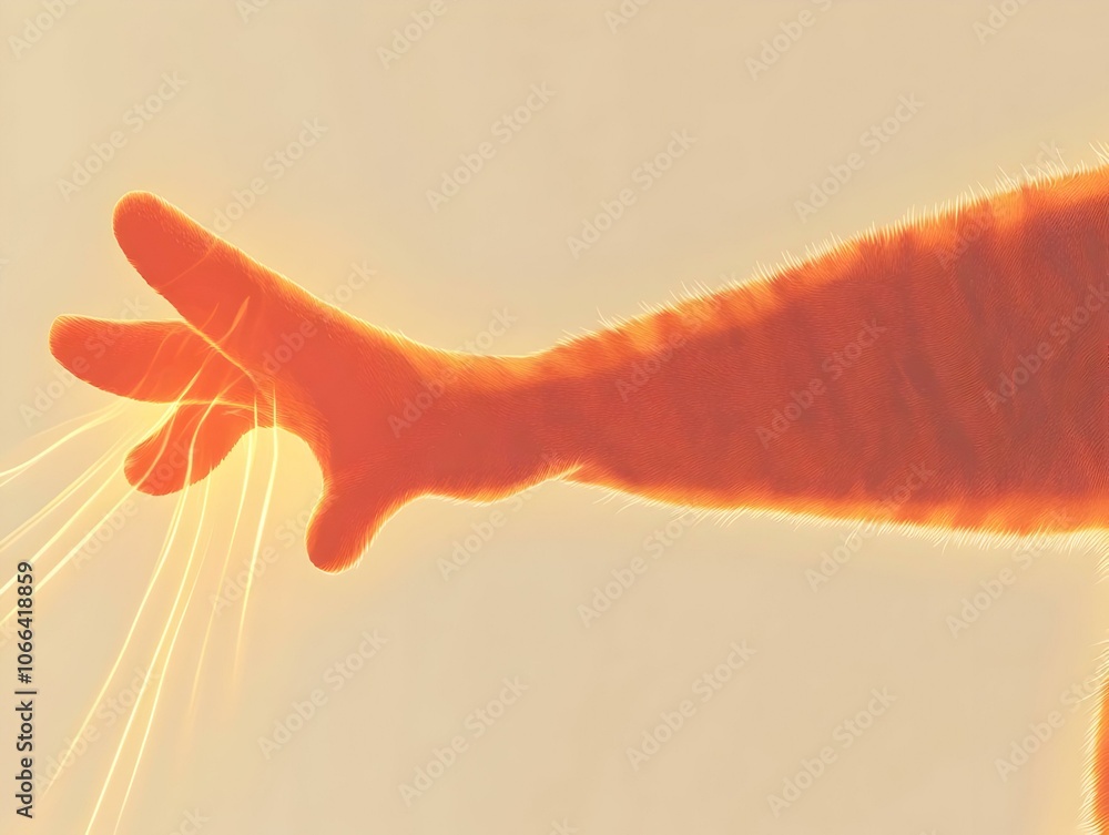 Poster flat abstract cat paw reaching human hand soft glow close up image symbolizing trust connection pet 