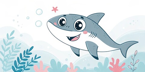 Obraz premium minimalist cute cartoon shark background