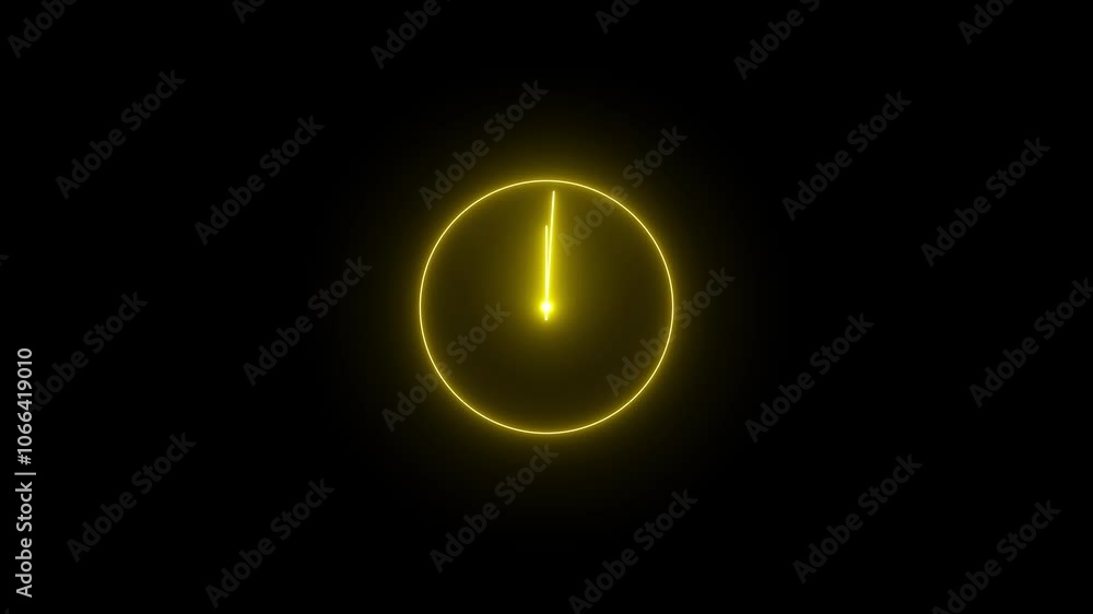Poster abstract neon clock animation. simple clock on black screen.clock icon neon light 24 hour day fast s