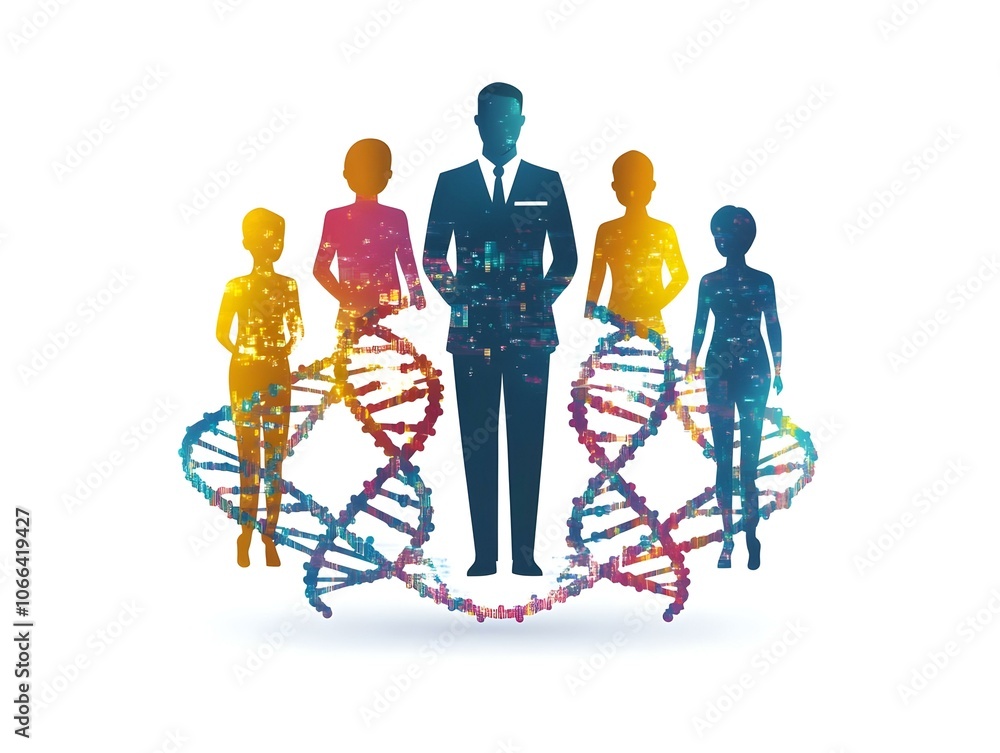 Aufkleber holographic dna strands intertwining family unity concept macro art illustration - symbolizing share