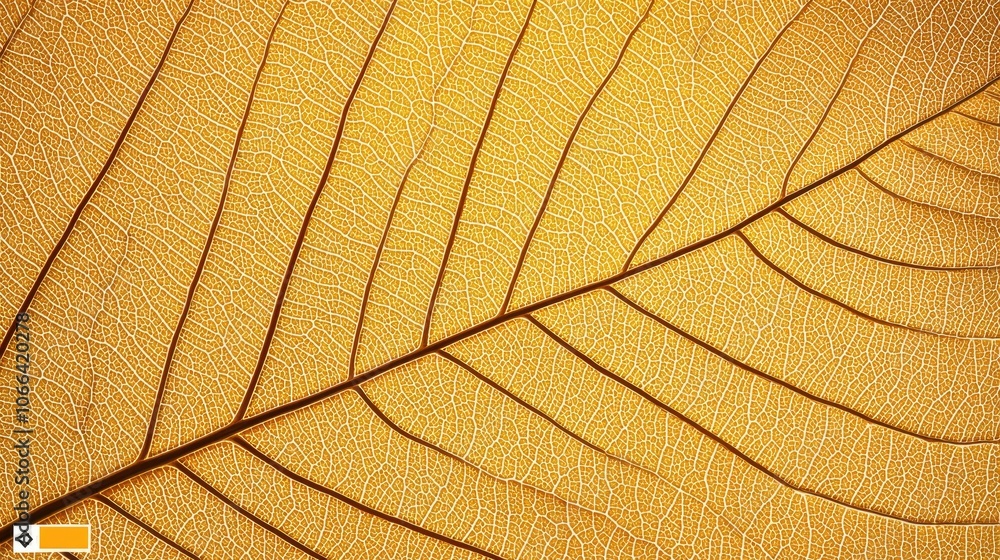Poster Explore the intricate patterns and textures of nature through a close-up of a golden leaf