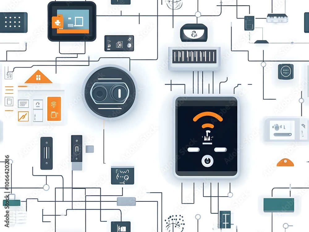 Poster futuristic smart home devices macro shot | seamless interaction and efficiency in working from home 