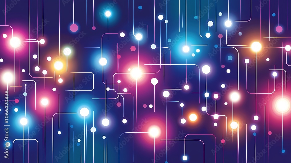 Poster abstract digital network with glowing circles and lines