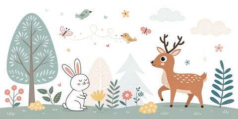 Fototapeta premium minimalist cute cartoon wildlife background