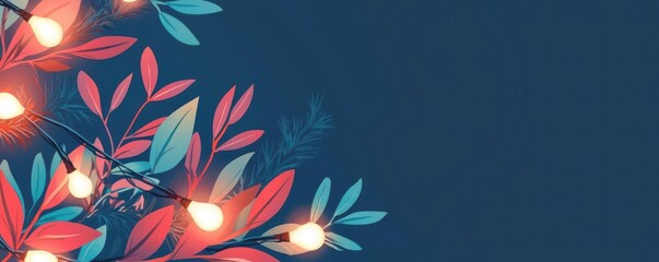 Coral reefs decorated with Christmas lights, underwater festive scene, flat design illustration