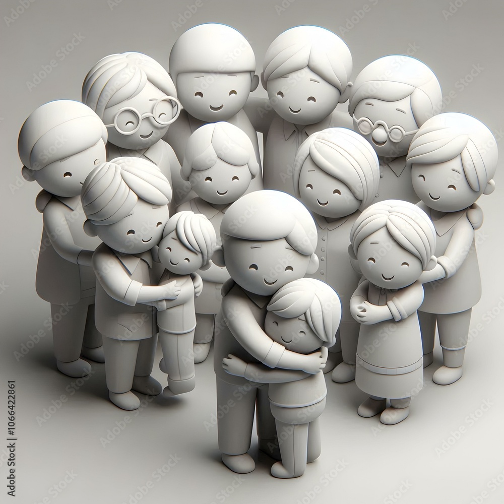 Poster 3d plain gray background generations hugging family love connection with space for text on multigene