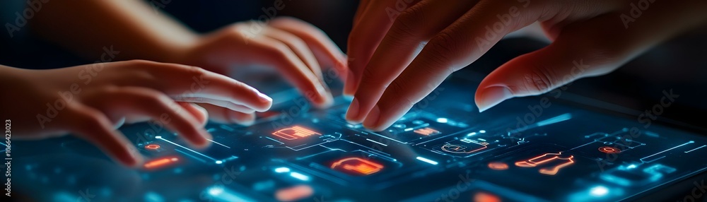 Aufkleber macro shot family fingers smart home interface close up image capturing interaction control panel fu