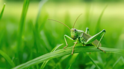 Fototapeta premium Discover the fascinating life of grasshoppers in their natural habitat a close-up exploration