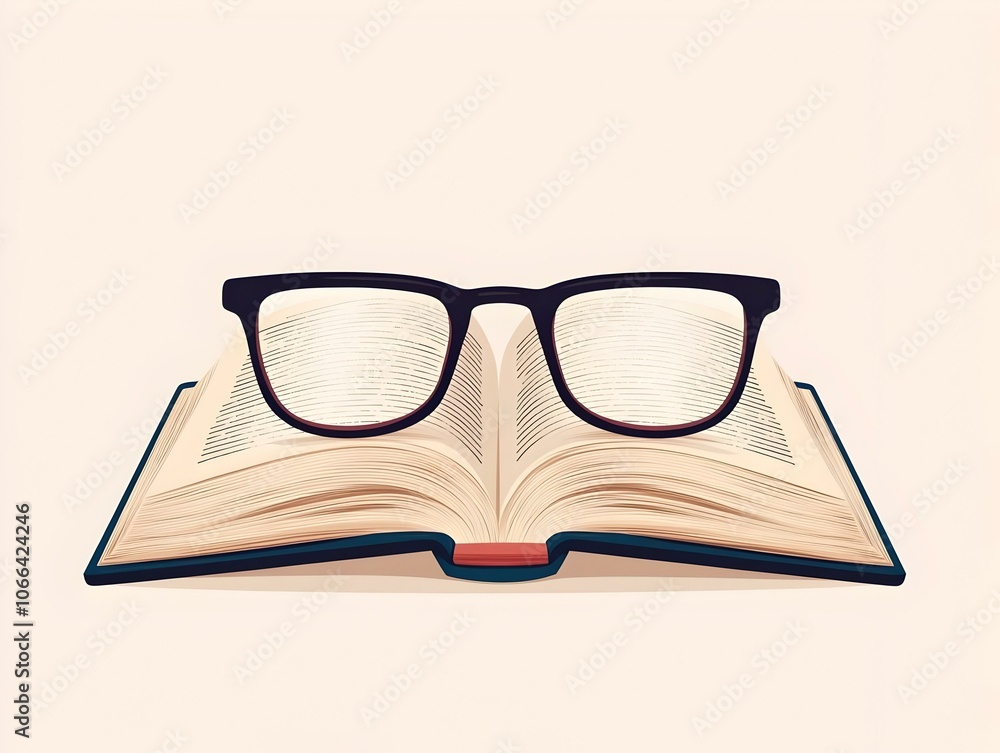 Poster flat plain background open book glasses copy space concept serene image knowledge happiness working 