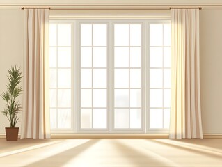 Modern Soft Light Curtains Cozy Living Room Window Interior Design Illustration | Flat Vector Art of Delicate Fabric Drapes | Tranquil Home Decor Concept for Bright Interiors