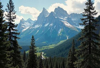 Fototapeta premium Majestic Rocky Mountains under a vibrant blue sky on Canada Day, showcasing natural beauty and national pride
