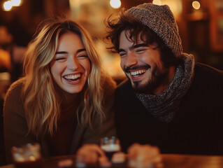 A couple of adults enjoying a charming outing together, sharing a joyful and intimate moment.