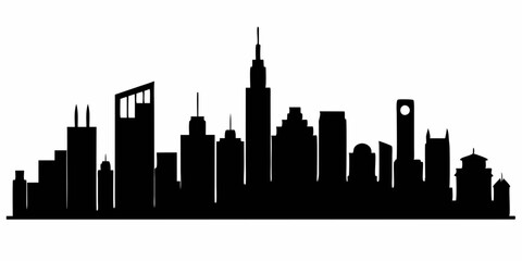 Chicago City Skyline Silhouette, City buildings black Silhouette vector 