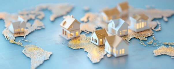 Fototapeta premium World map overlay with real estate data rising, global property growth concept
