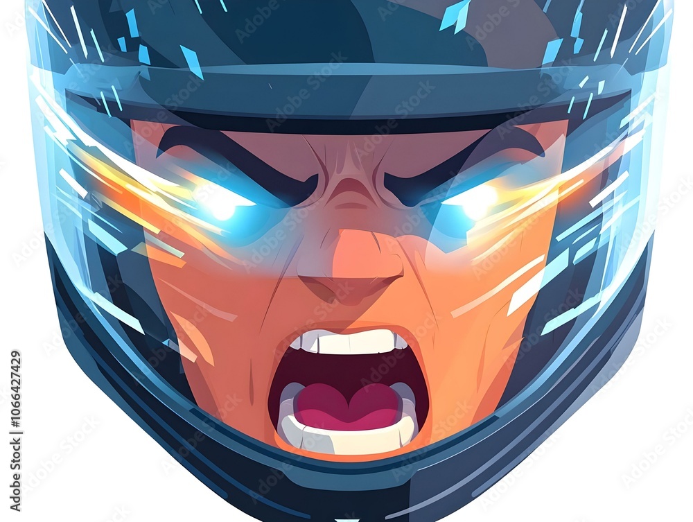 Poster flat macro view excited driver face holographic speed indicators close up image thrill high-tech env
