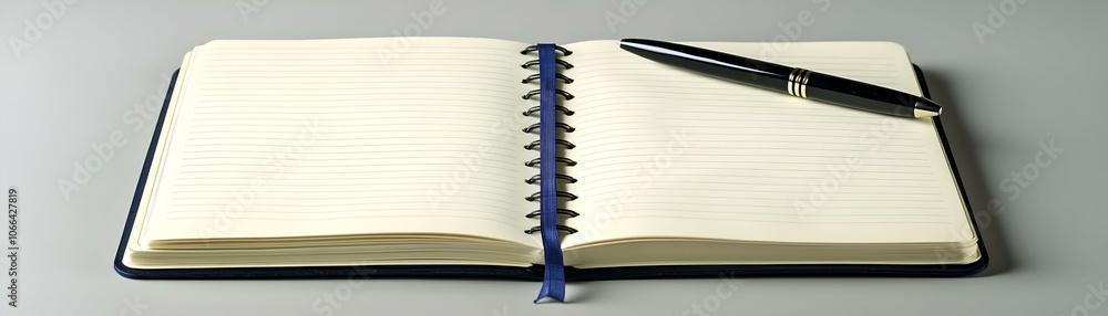 Poster glossy notebook with pen on plain background - ideal for organization and planning in remote working