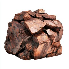 Low Poly 3D Render of a lump of copper ore, on isolated white background