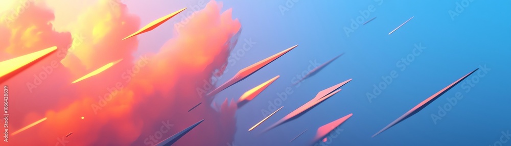 Poster an abstract representation of vibrant colors and dynamic shapes, conveying a sense of motion and ene