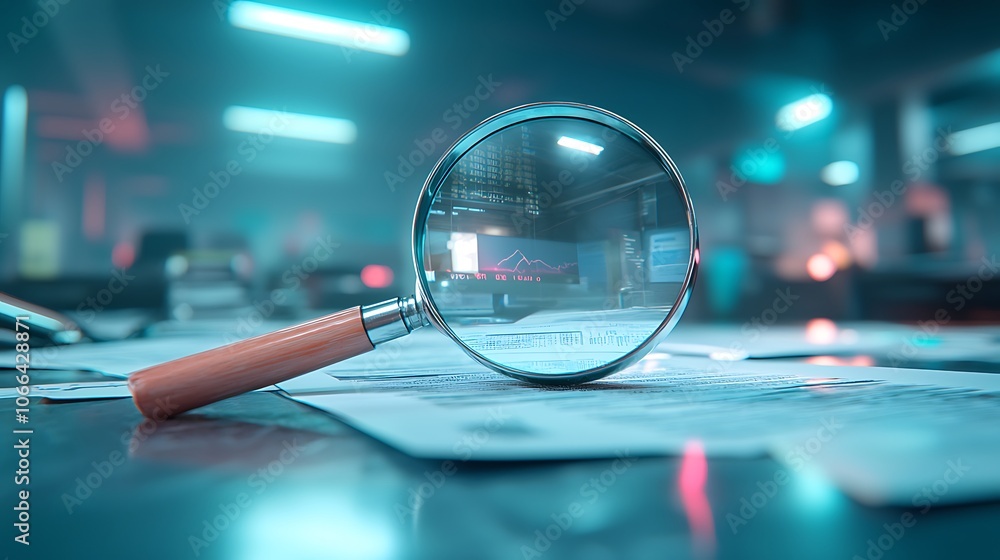 Poster explore the intricacies of business analytics with a magnifying glass on data insights
