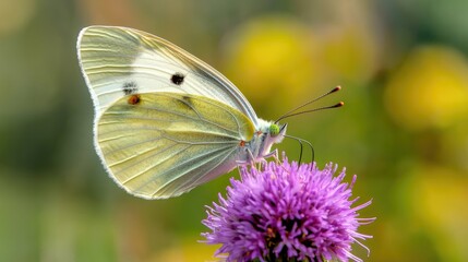 Butterfly delicately lands on vibrant purple flower showcasing nature's beauty in full bloom