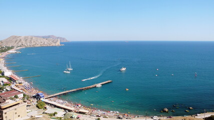 view of the sea beach from a high mountain