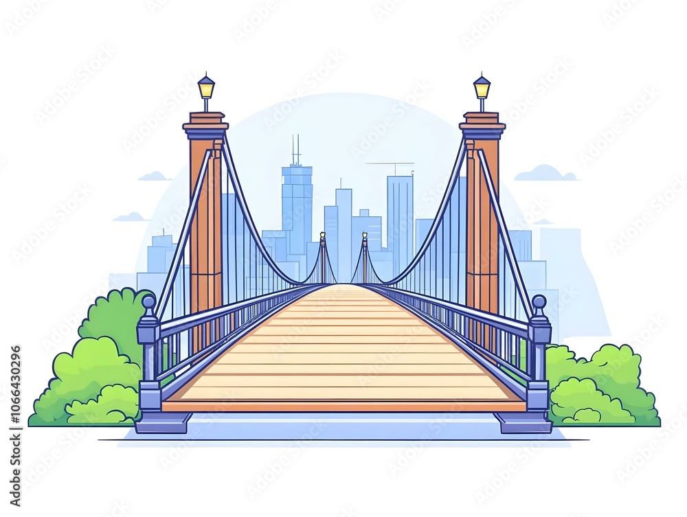 Poster flat empty bridge leading to city skyline under clear sky concept with ample copy space for ads - gl