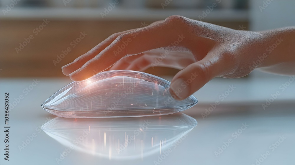 Aufkleber 3d close up transparent mouse holographic desk macro shot hand interaction virtual physical fusion r